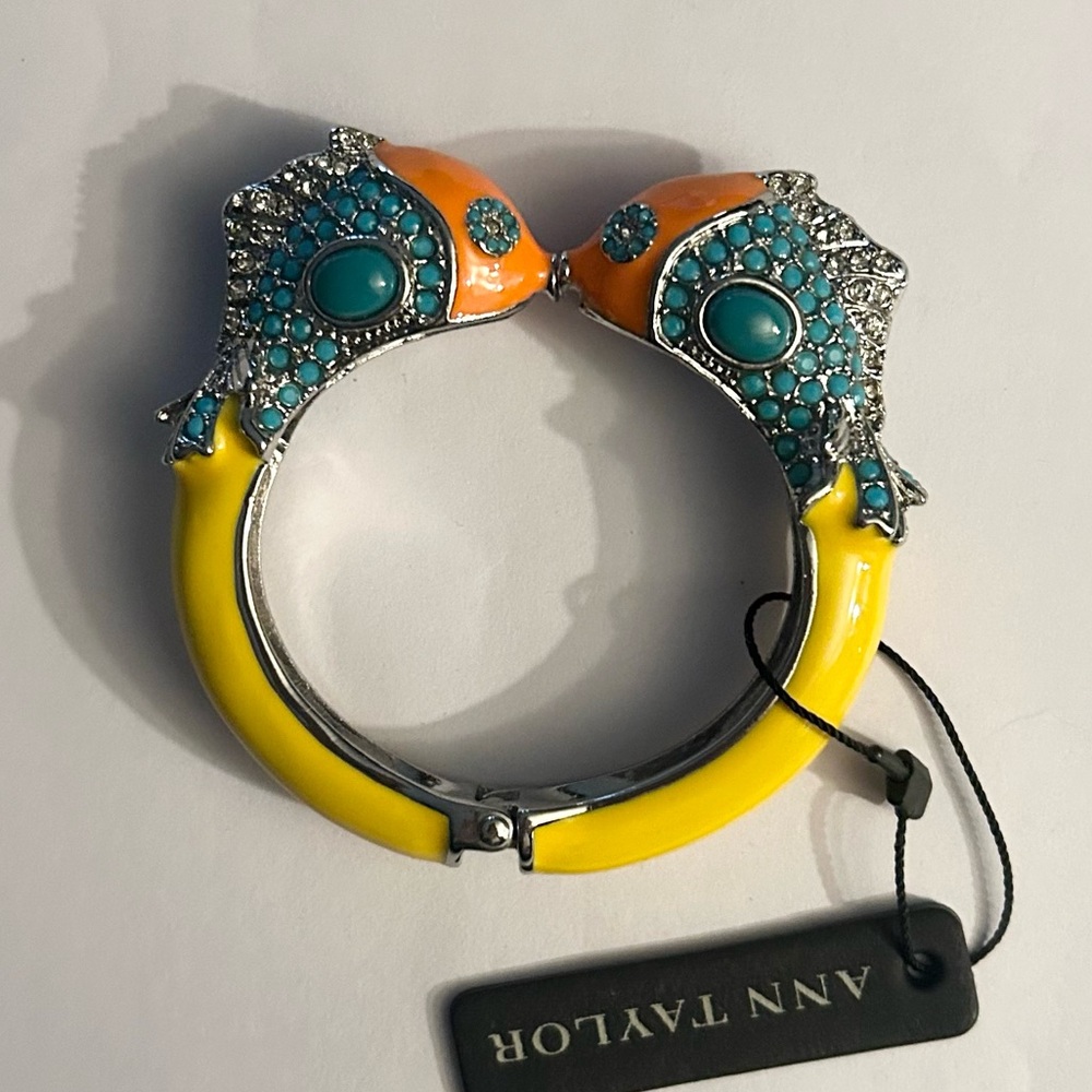 Ann Taylor Yellow & Turquoise Fish Head Hinged Bangle Bracelet - Picture 5 of 6
